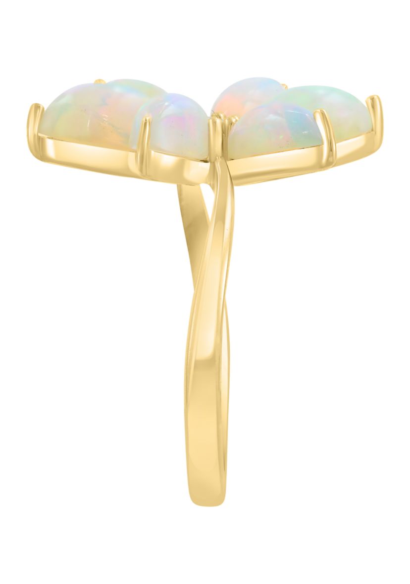 1/10 ct. t.w. Diamond and 2.6 Ethiopian Opal Flower Ring in 14K Yellow Gold