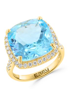 Effy 14K Yellow Gold Diamond, Sky Blue Topaz Ring, 7