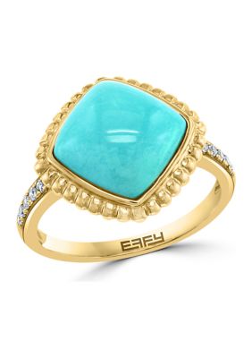 Effy 1/10 Ct. T.w. Diamond And 4.41 Ct. T.w. Turquoise Ring In 14K Yellow Gold
