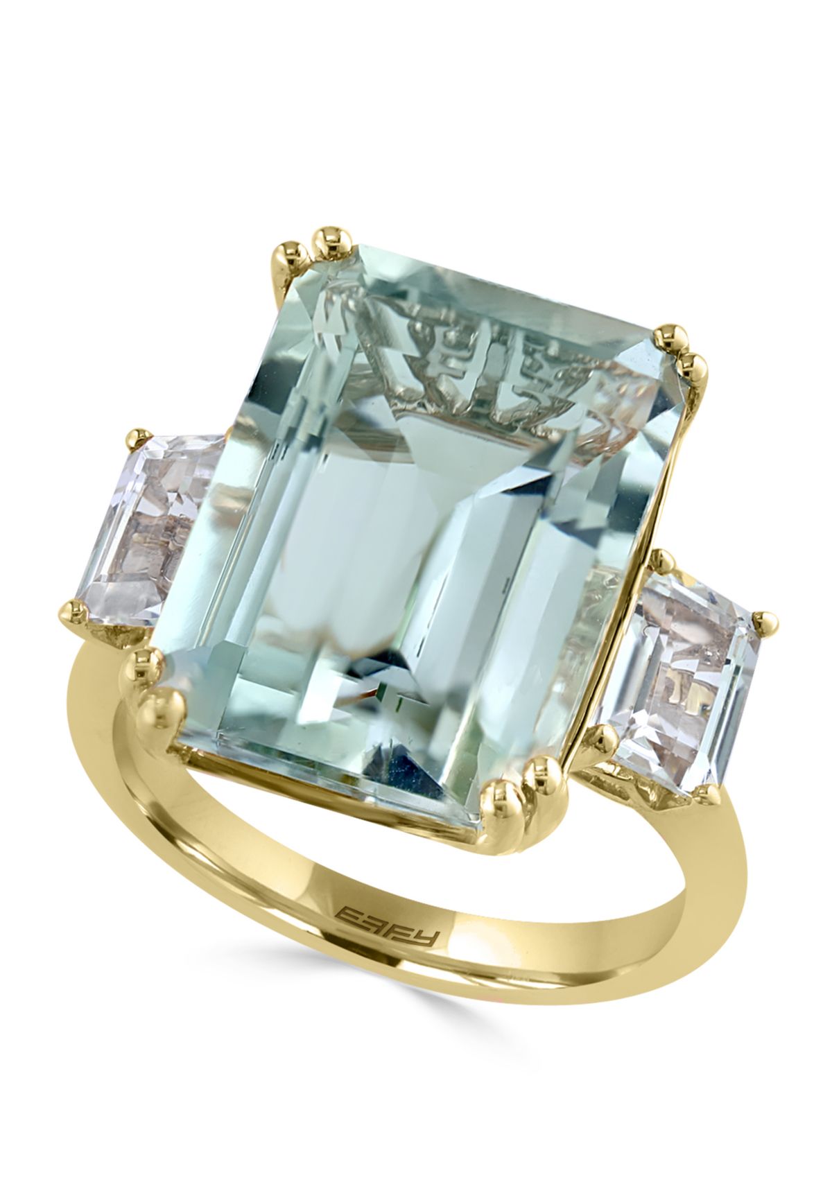 Green Amethyst with White Topaz Square Ring in 14k Yellow Gold