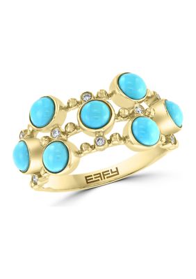 Effy 1/10 Ct. T.w. Diamond And 1.65 Ct. T.w. Turquoise Ring In 14K Yellow Gold