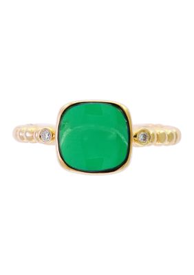 Effy 1/10 Ct. T.w. Diamond And 3.15 Ct. T.w. Green Jade Ring In 14K Yellow Gold