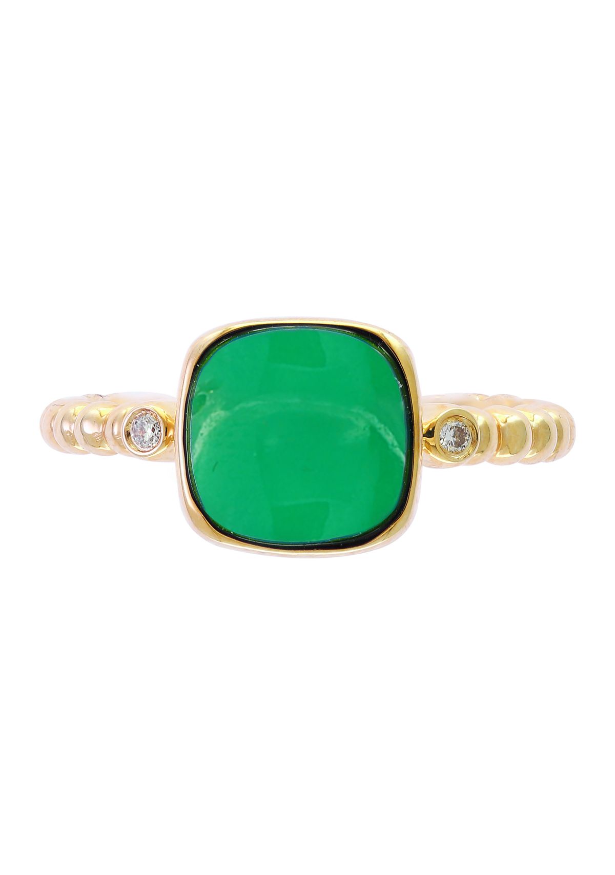 1/10 ct. t.w. Diamond and 3.15 ct. t.w. Green Jade Ring in 14K Yellow Gold 