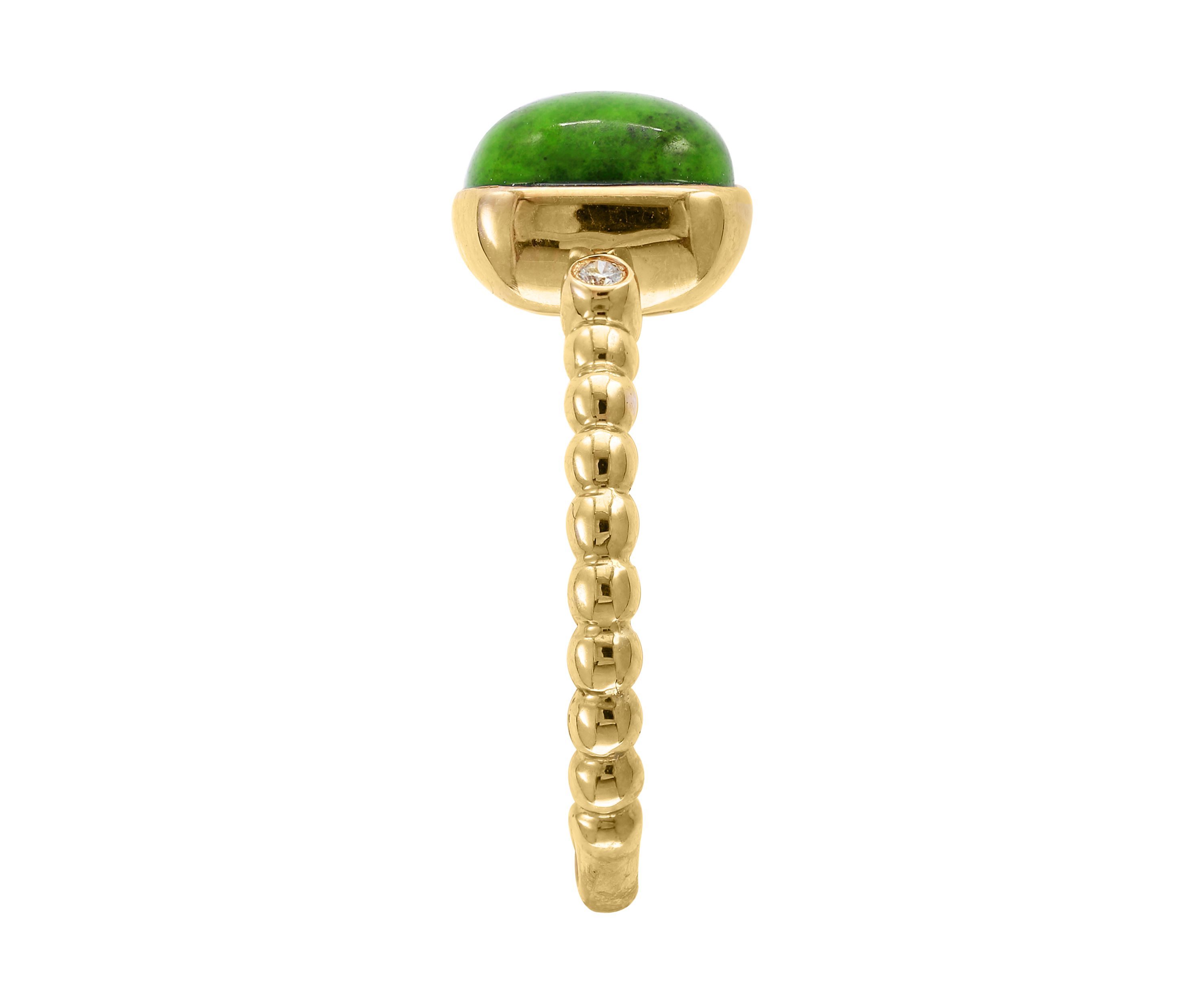 1/10 ct. t.w. Diamond and 3.15 ct. t.w. Green Jade Ring in 14K Yellow Gold 