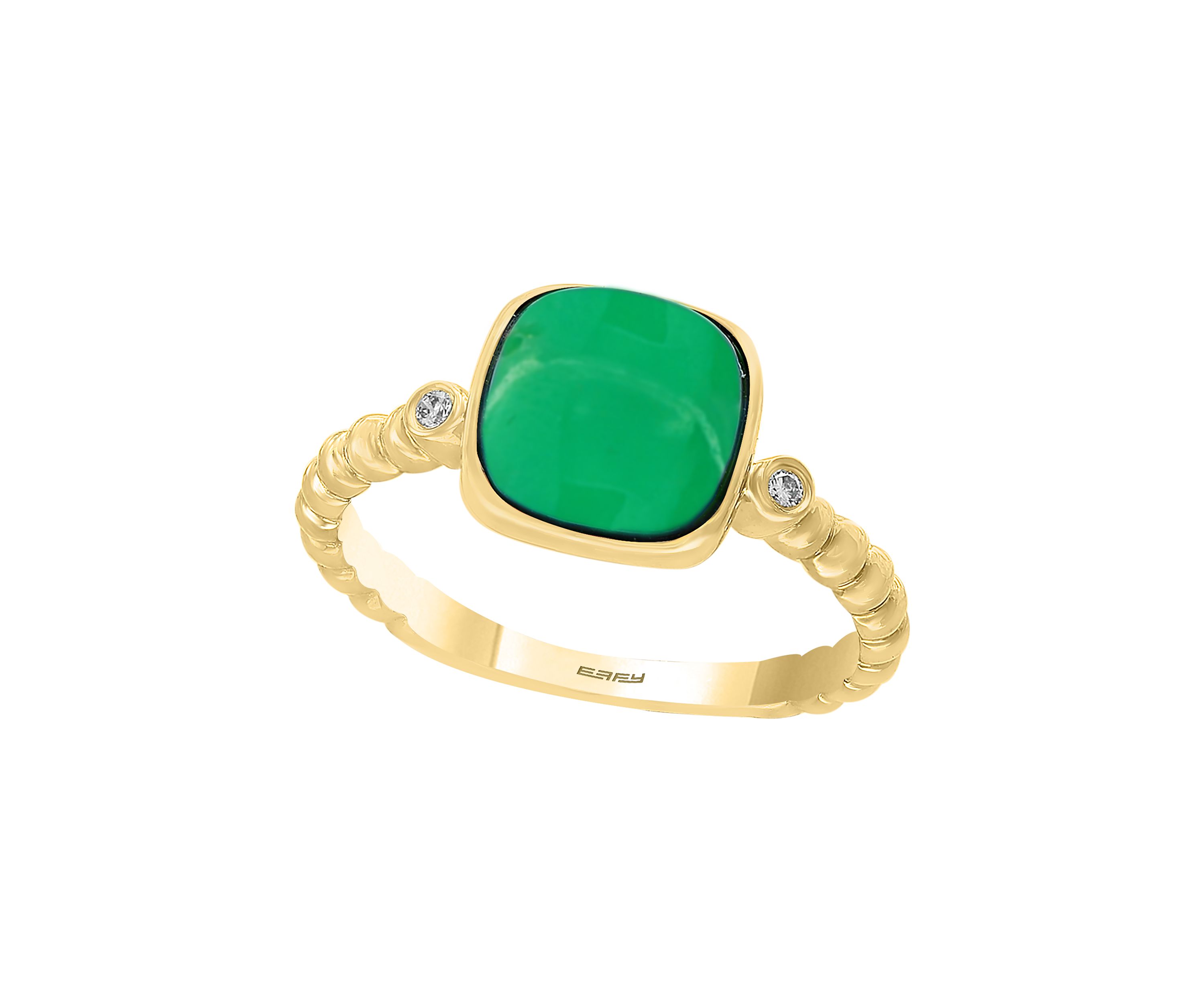1/10 ct. t.w. Diamond and 3.15 ct. t.w. Green Jade Ring in 14K Yellow Gold 