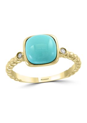 Effy 1/10 Ct. T.w. Diamond And 2 Ct. T.w. Turquoise Ring In 14K Yellow Gold