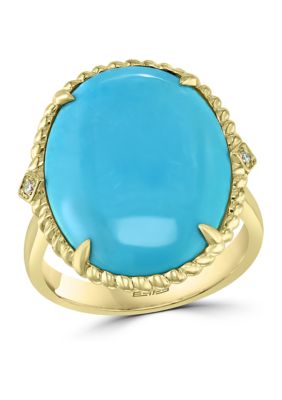 Effy 1/10 Ct. T.w. Diamond And 10.8 Ct. T.w. Turquoise Ring In 14K Yellow Gold
