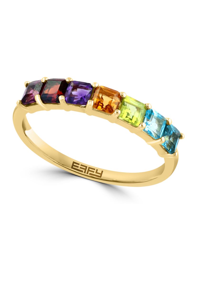 Amethyst, Blue Topaz, Citrine, Garnet, Rhodolite, and Peridot Ring in 14K Yellow Gold