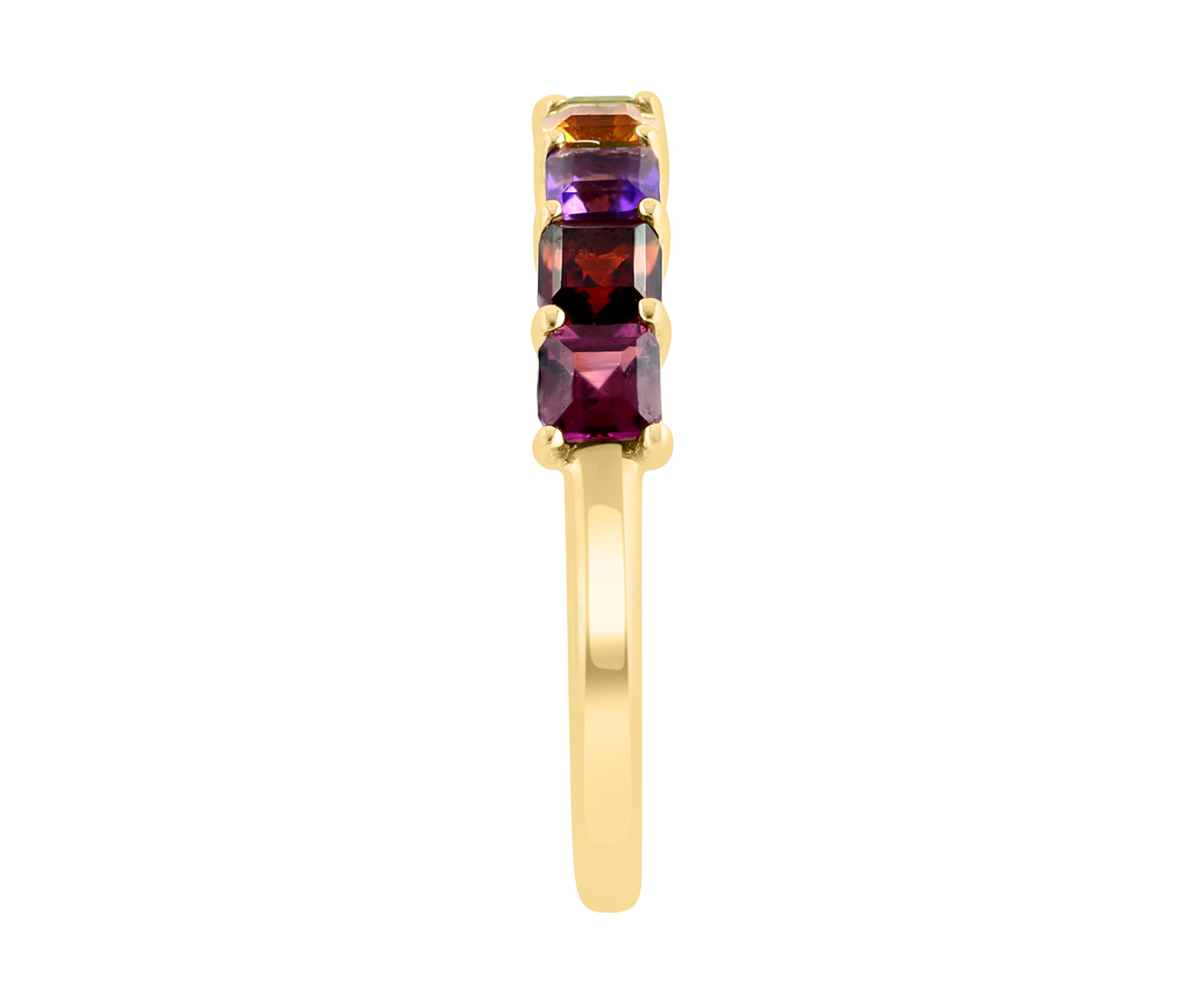 Amethyst, Blue Topaz, Citrine, Garnet, Rhodolite, and Peridot Ring in 14K Yellow Gold