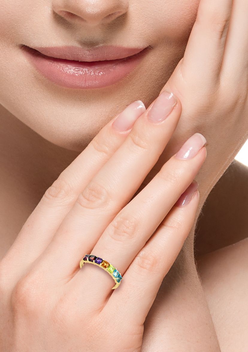 Amethyst, Blue Topaz, Citrine, Garnet, Rhodolite, and Peridot Ring in 14K Yellow Gold