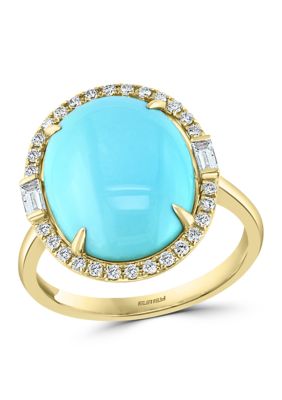 Effy 1/3 Ct. T.w. Diamond And 5.1 Ct. T.w. Turquoise Ring In 14K Yellow Gold, 7 -  0617892764677