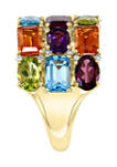 1/6 ct. t.w. Diamond and 9.22 ct. t.w. Mixed Semi Precious Gemstone Mosaic Stack Ring in 14K Yellow Gold