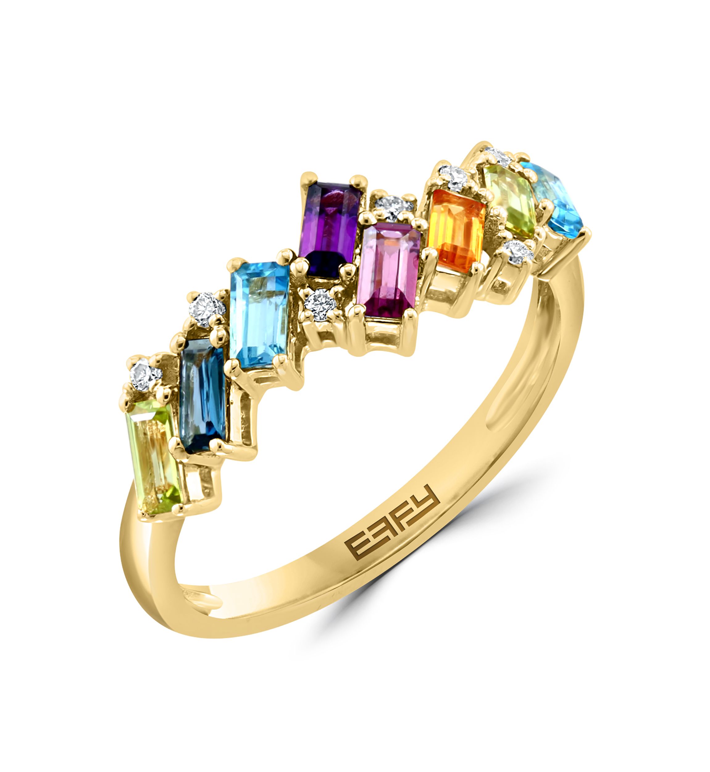 	 14K Yellow Gold Diamond, Amethyst, Blue Topaz, London Blue Topaz, Citrine, Garnet, Rhodolite, and Peridot Earrings 
