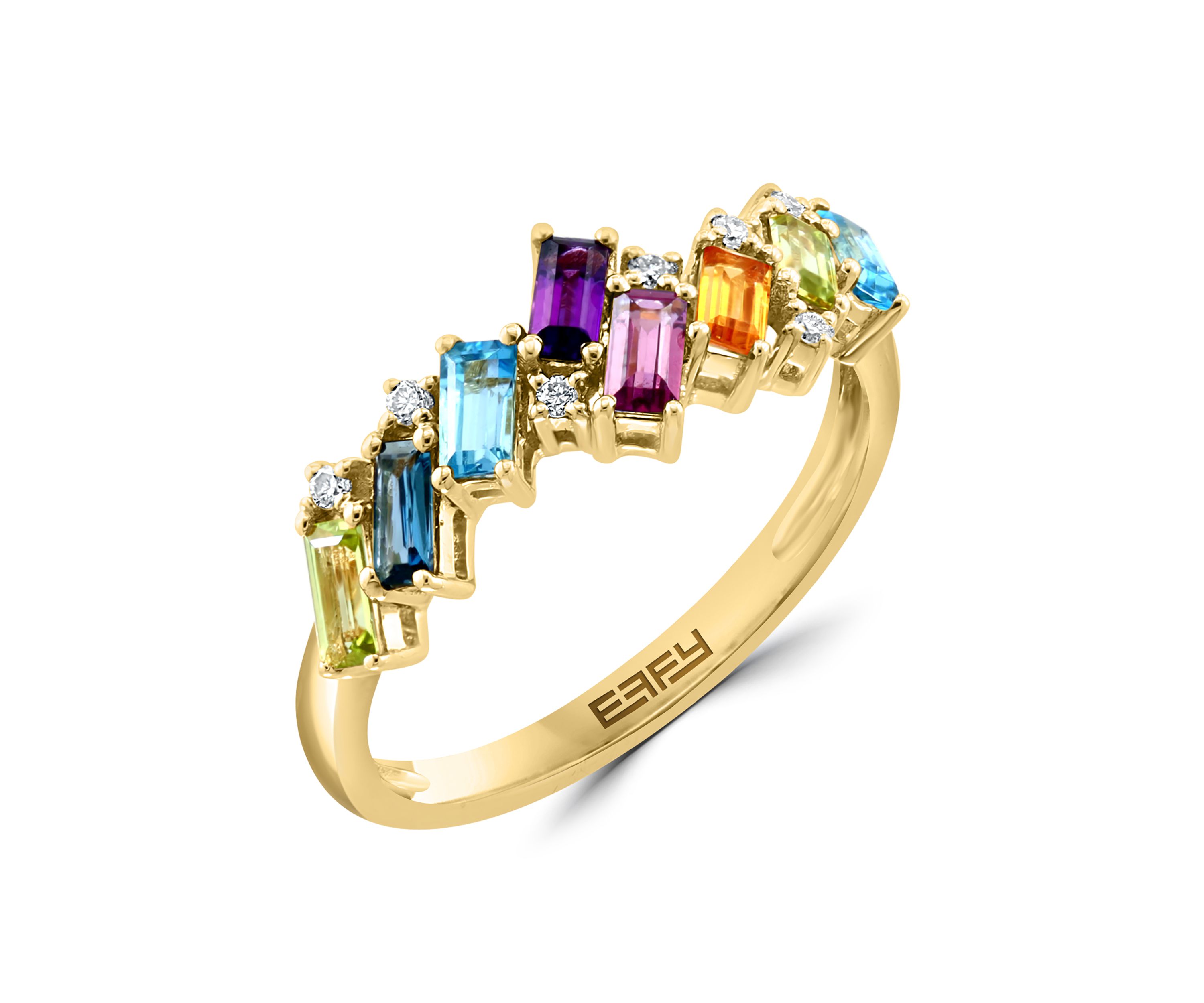 	 14K Yellow Gold Diamond, Amethyst, Blue Topaz, London Blue Topaz, Citrine, Garnet, Rhodolite, and Peridot Earrings 