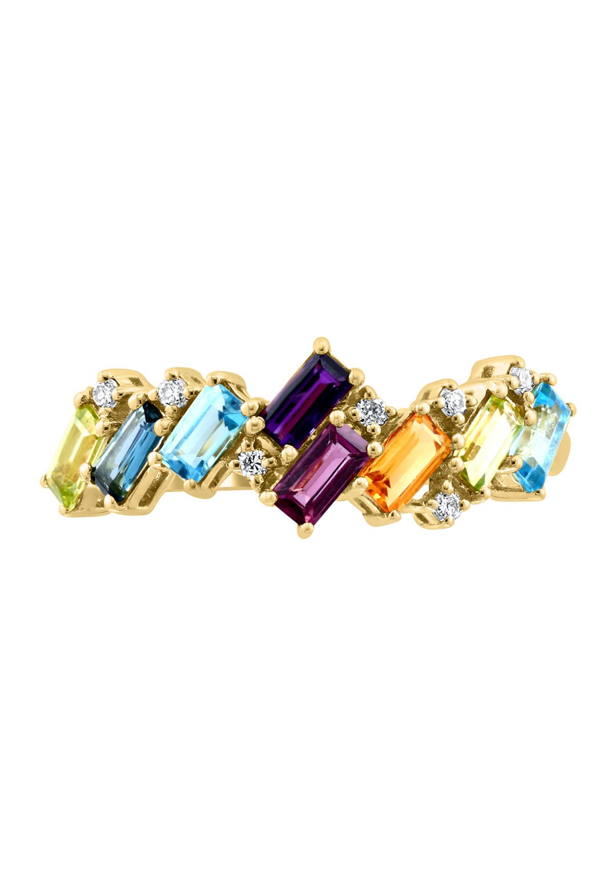 	 14K Yellow Gold Diamond, Amethyst, Blue Topaz, London Blue Topaz, Citrine, Garnet, Rhodolite, and Peridot Earrings 