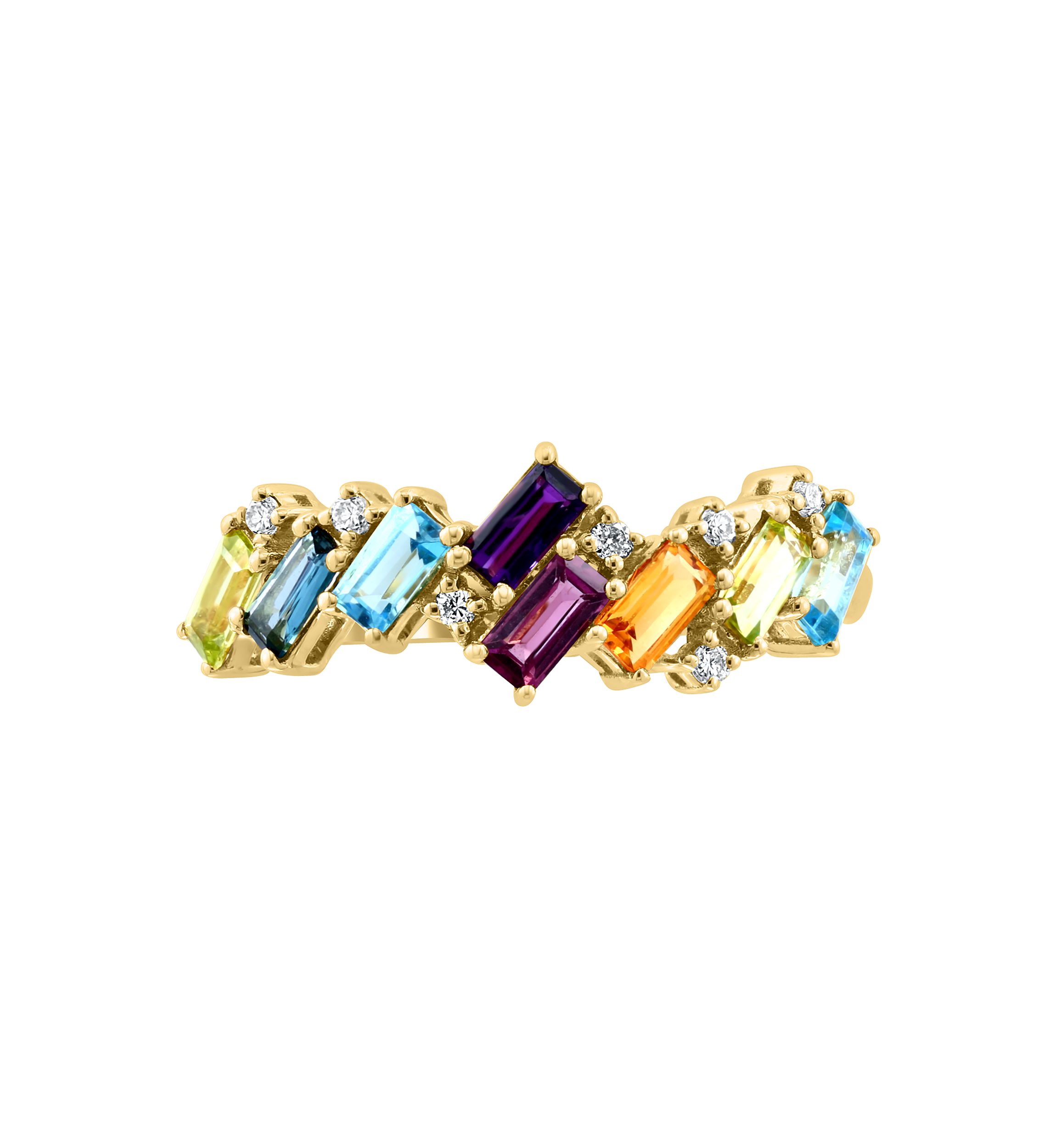 	 14K Yellow Gold Diamond, Amethyst, Blue Topaz, London Blue Topaz, Citrine, Garnet, Rhodolite, and Peridot Earrings 