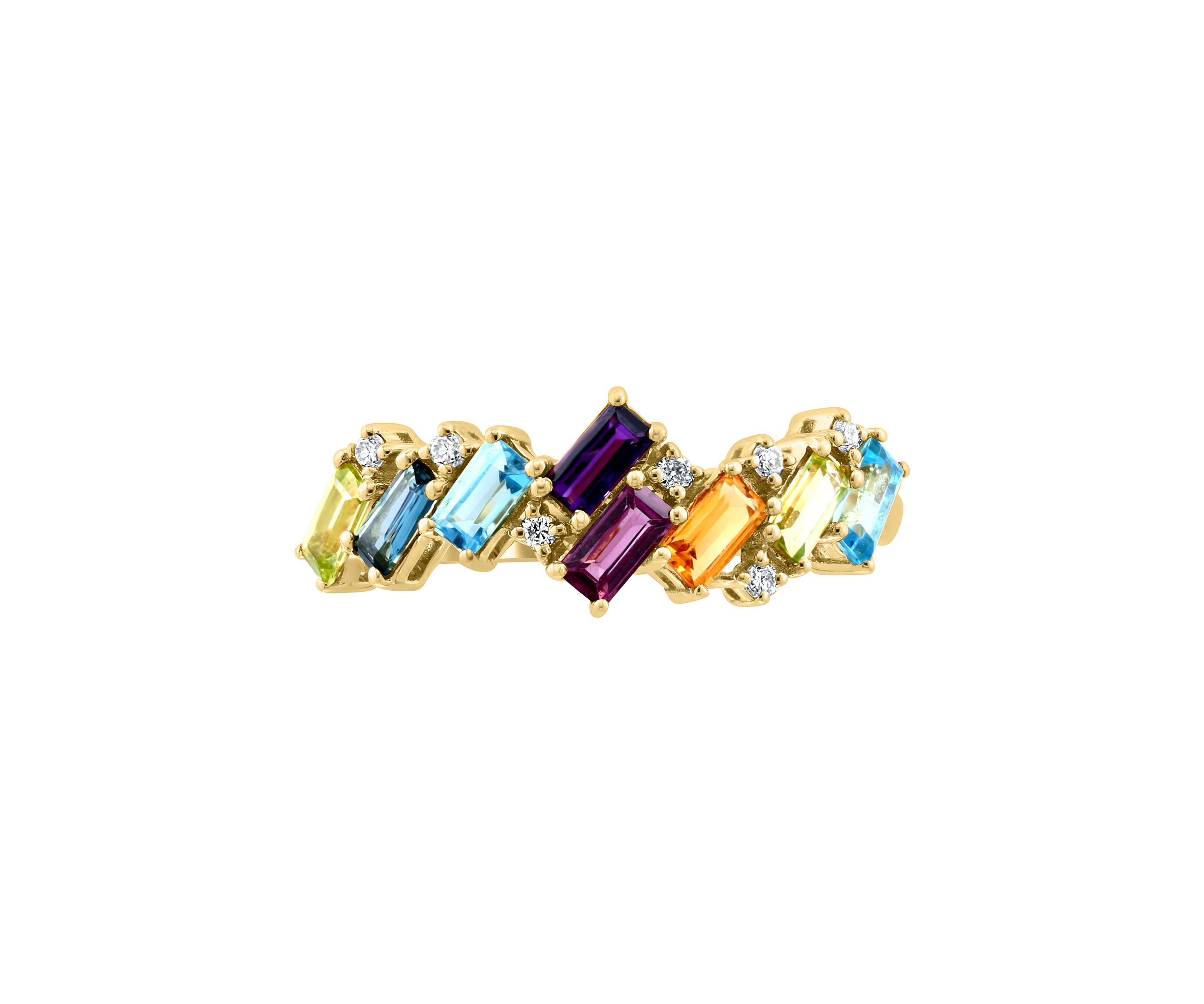 	 14K Yellow Gold Diamond, Amethyst, Blue Topaz, London Blue Topaz, Citrine, Garnet, Rhodolite, and Peridot Earrings 