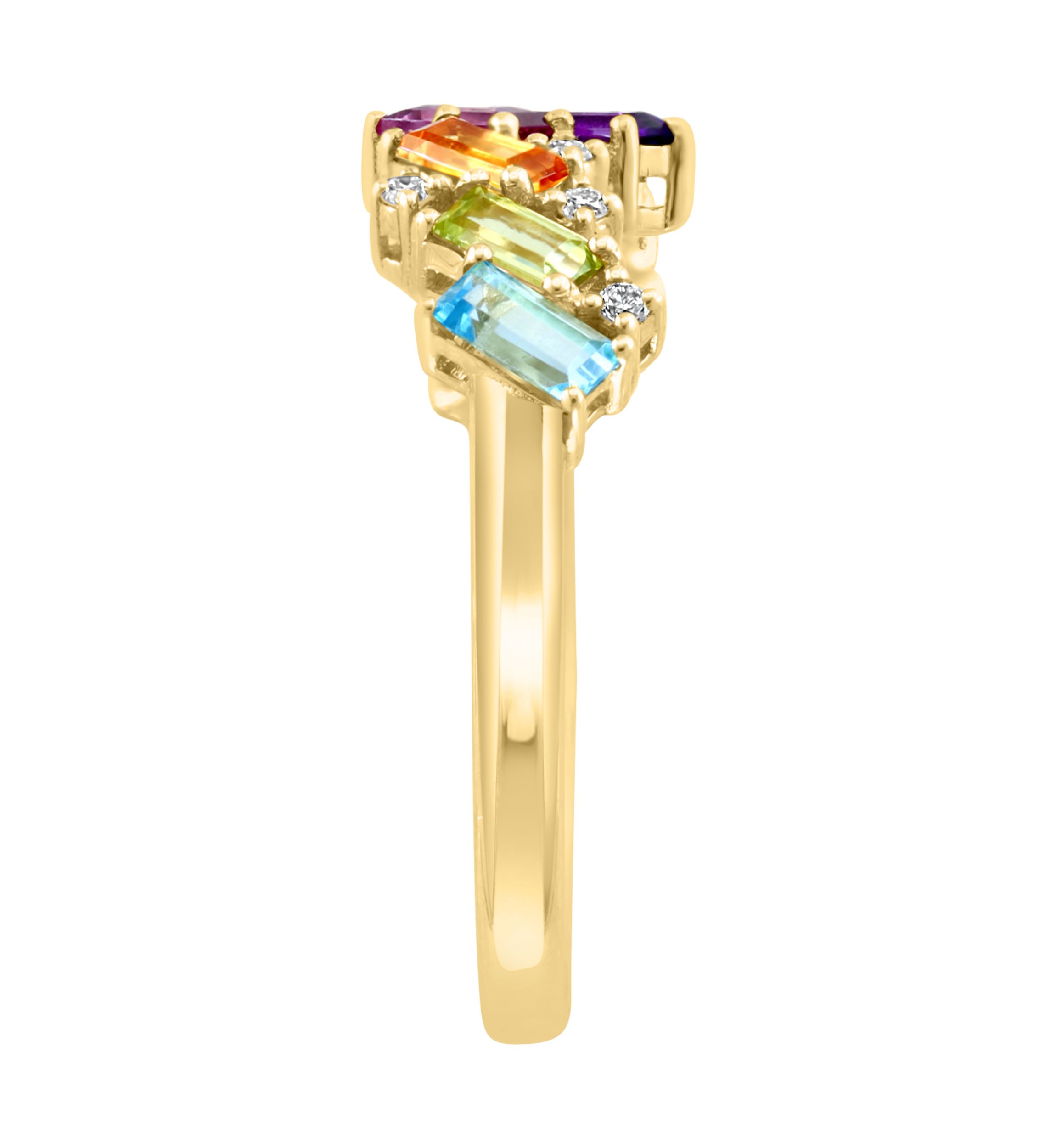 	 14K Yellow Gold Diamond, Amethyst, Blue Topaz, London Blue Topaz, Citrine, Garnet, Rhodolite, and Peridot Earrings 