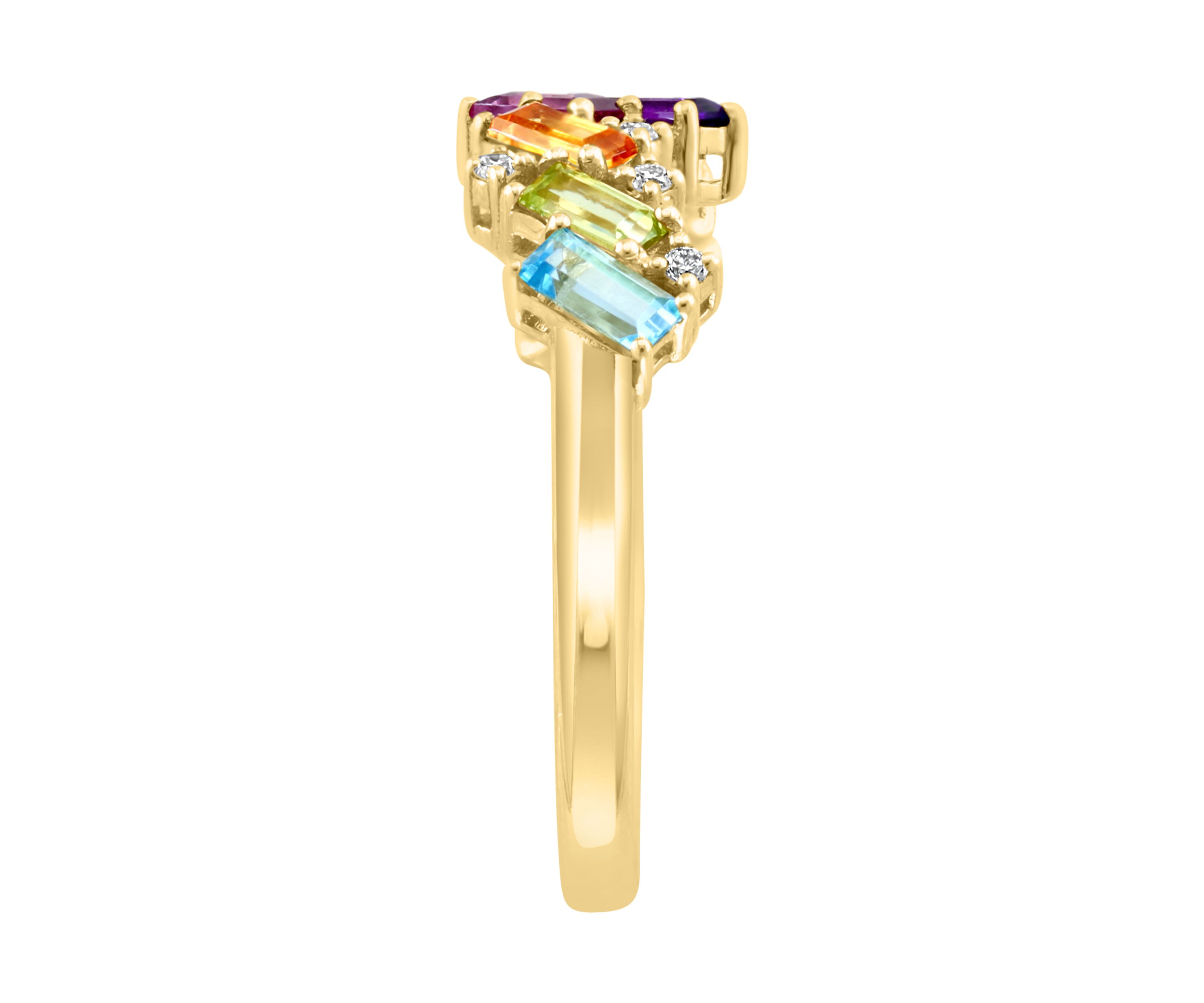 	 14K Yellow Gold Diamond, Amethyst, Blue Topaz, London Blue Topaz, Citrine, Garnet, Rhodolite, and Peridot Earrings 