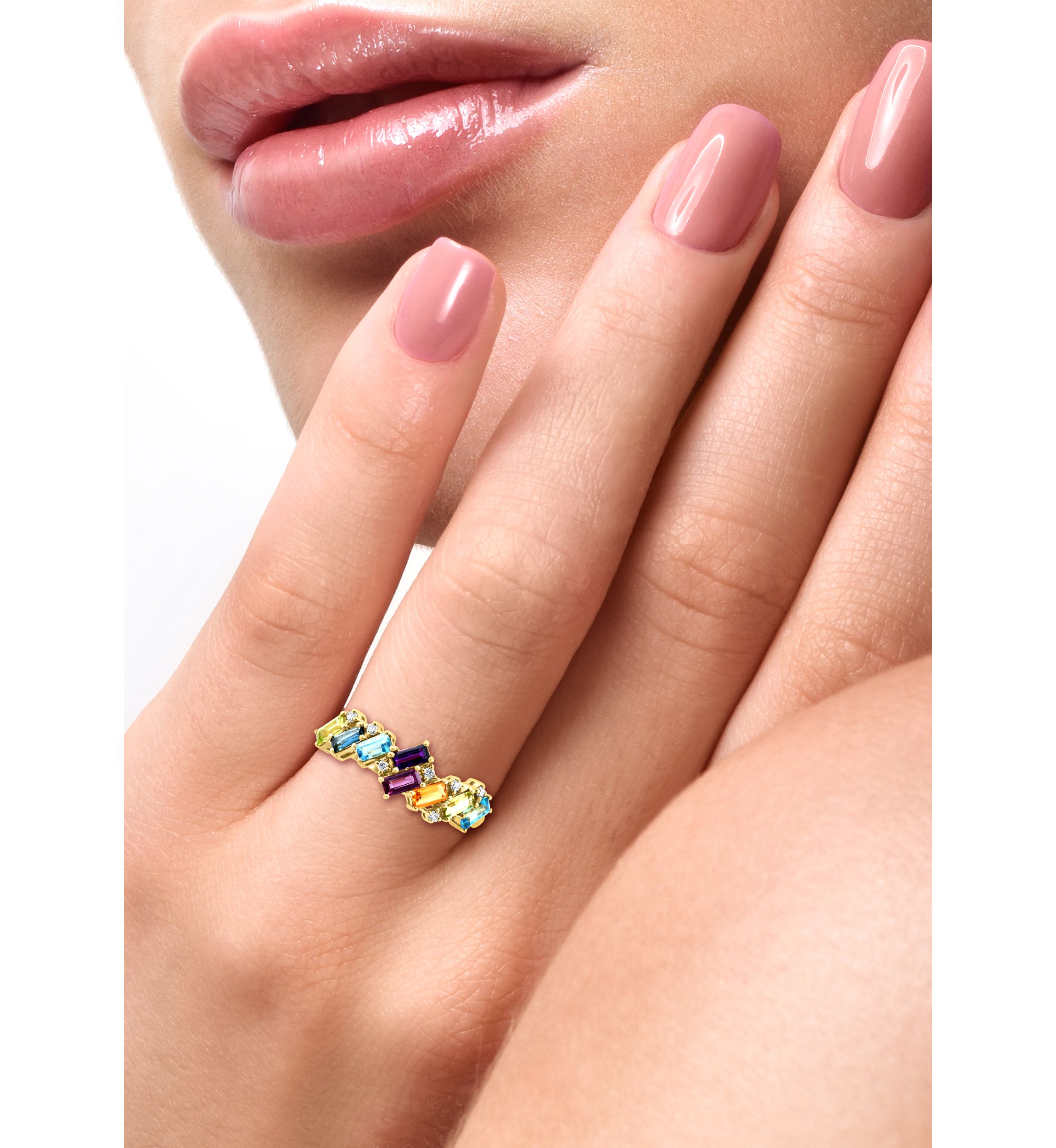 	 14K Yellow Gold Diamond, Amethyst, Blue Topaz, London Blue Topaz, Citrine, Garnet, Rhodolite, and Peridot Earrings 