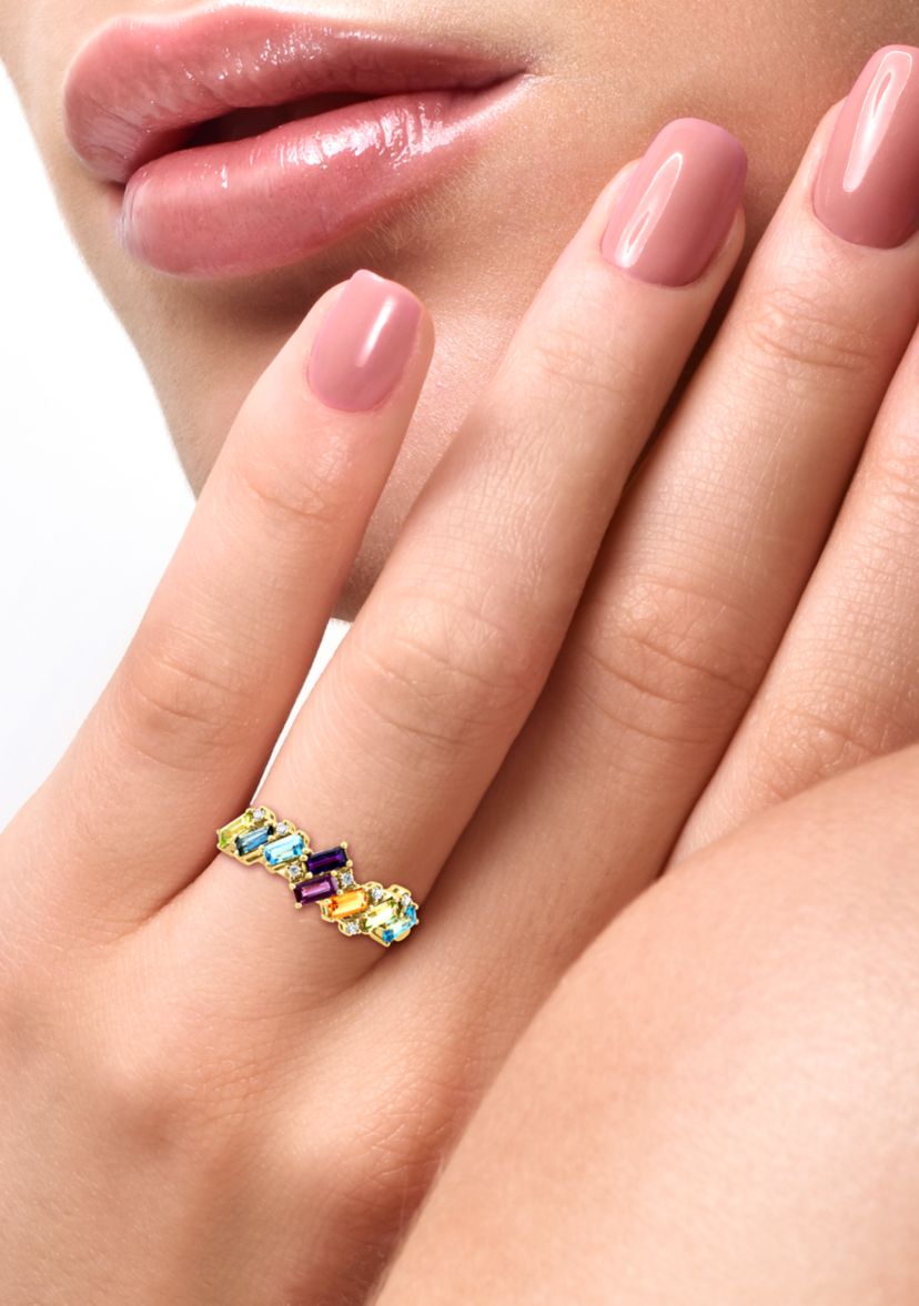 	 14K Yellow Gold Diamond, Amethyst, Blue Topaz, London Blue Topaz, Citrine, Garnet, Rhodolite, and Peridot Earrings 