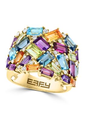 Effy 1/5 Ct. T.w. Diamond And 5.26 Ct. T.w. Mixed Semi Precious Stone Ring In 14K Yellow Gold, 7 -  0617892785993
