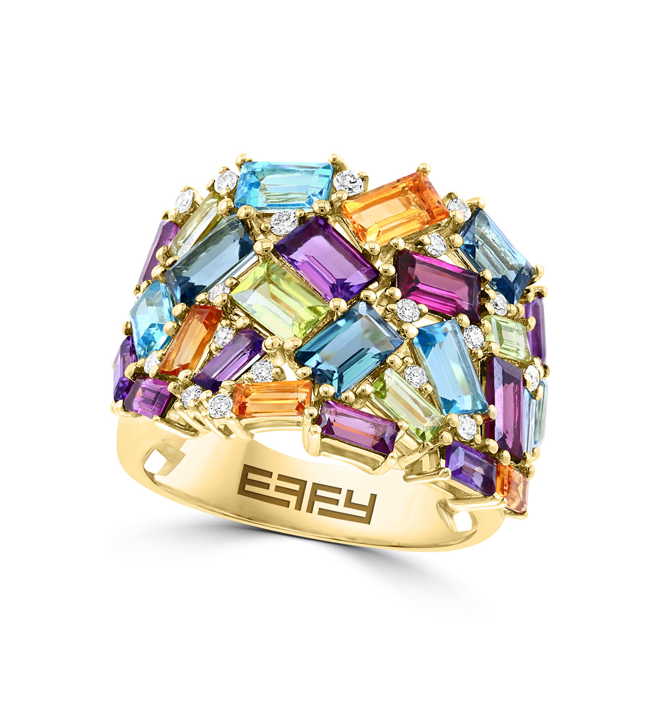 1/5 ct. t.w. Diamond and 5.26 ct. t.w. Mixed Semi Precious Stone Ring in 14K Yellow Gold