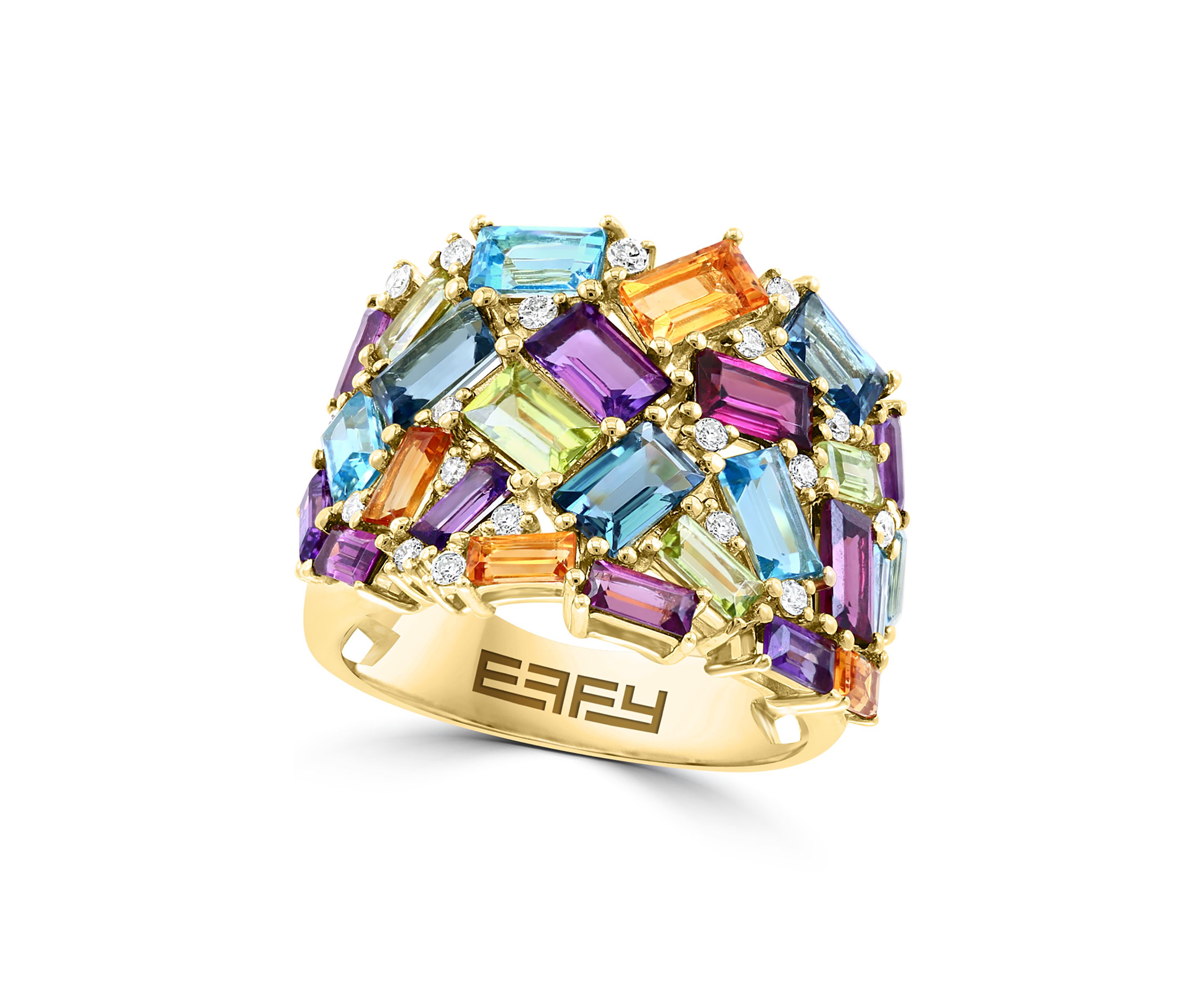 1/5 ct. t.w. Diamond and 5.26 ct. t.w. Mixed Semi Precious Stone Ring in 14K Yellow Gold