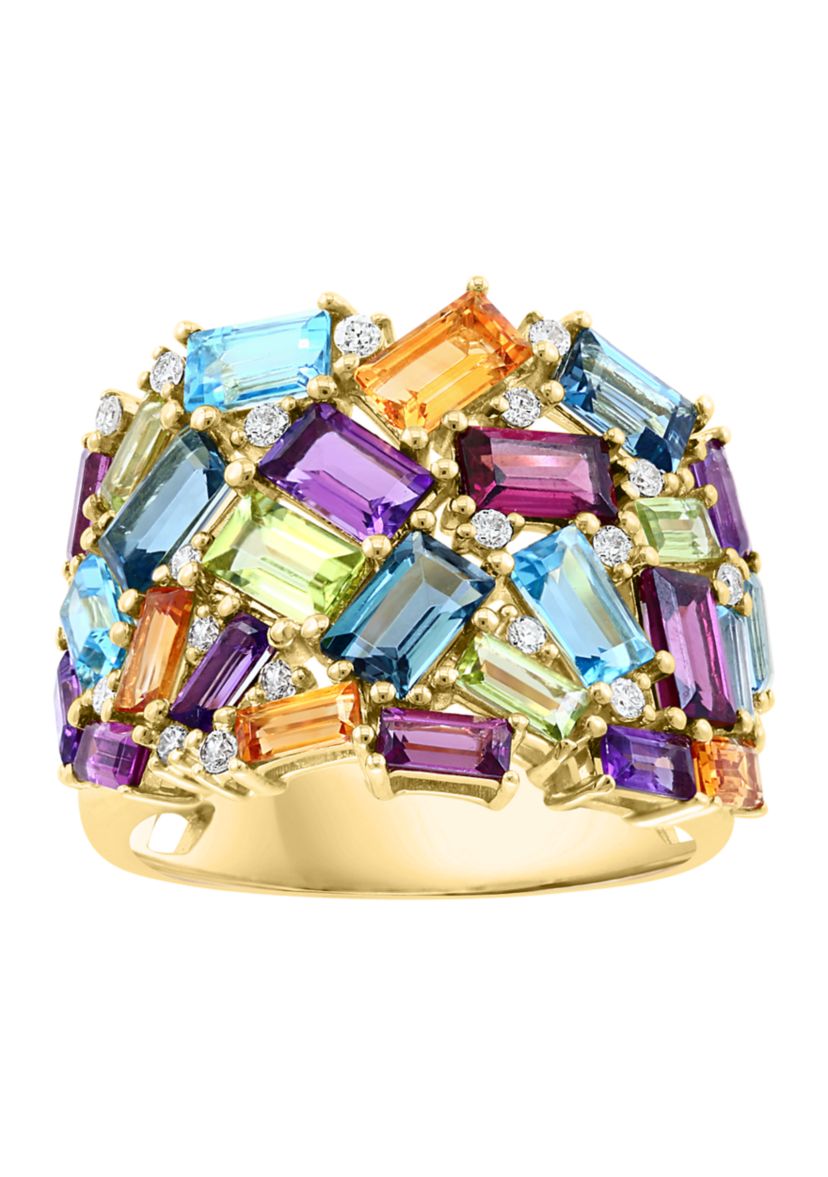 1/5 ct. t.w. Diamond and 5.26 ct. t.w. Mixed Semi Precious Stone Ring in 14K Yellow Gold