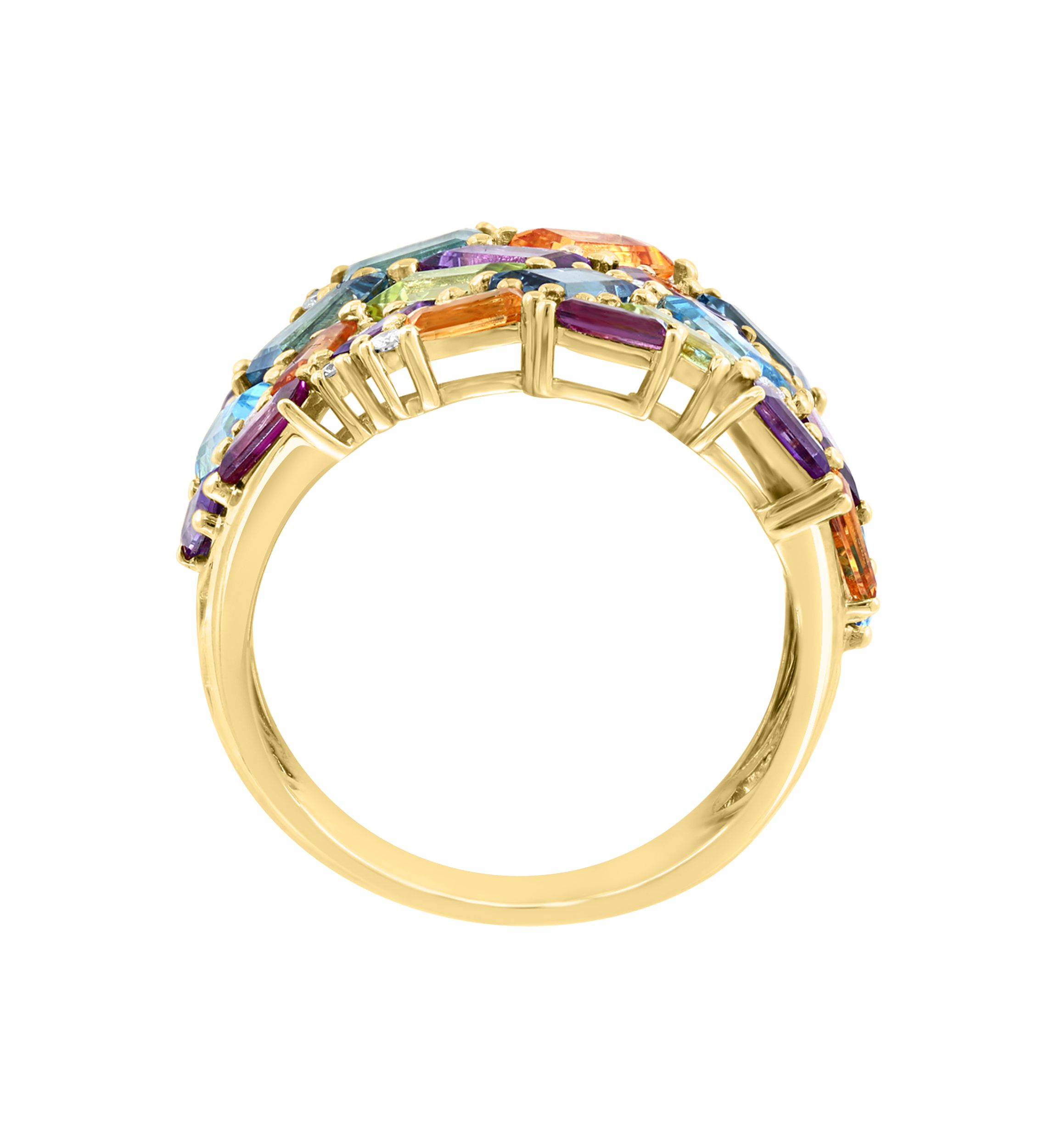 1/5 ct. t.w. Diamond and 5.26 ct. t.w. Mixed Semi Precious Stone Ring in 14K Yellow Gold