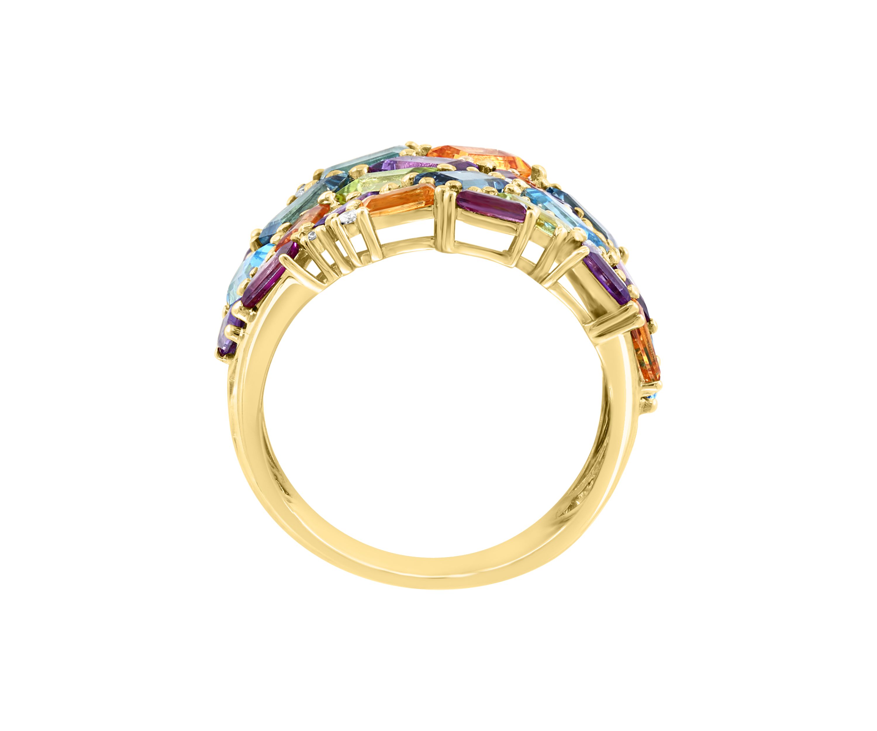 1/5 ct. t.w. Diamond and 5.26 ct. t.w. Mixed Semi Precious Stone Ring in 14K Yellow Gold
