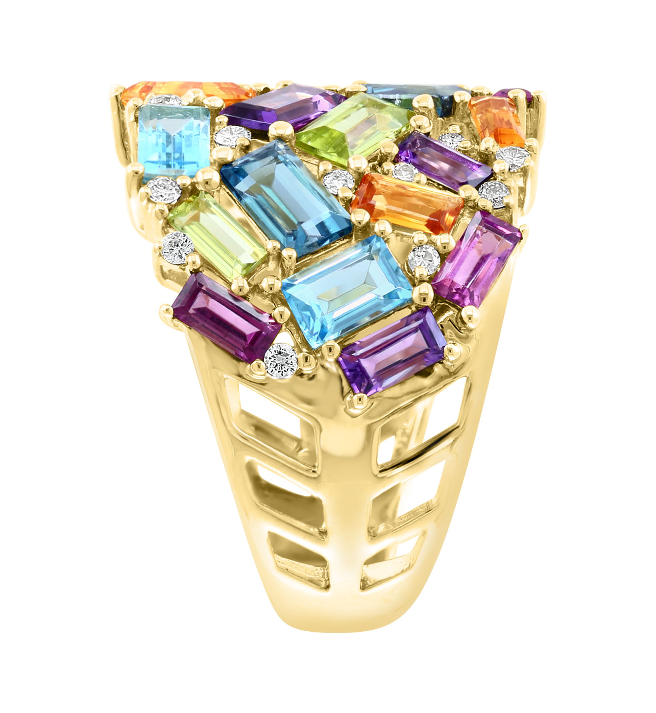 1/5 ct. t.w. Diamond and 5.26 ct. t.w. Mixed Semi Precious Stone Ring in 14K Yellow Gold
