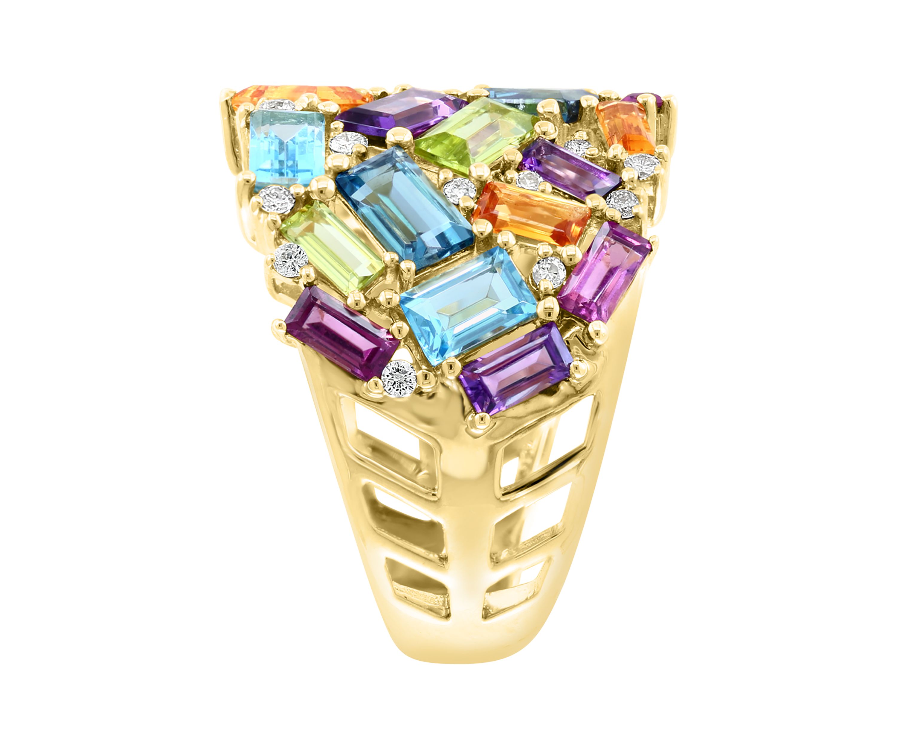 1/5 ct. t.w. Diamond and 5.26 ct. t.w. Mixed Semi Precious Stone Ring in 14K Yellow Gold