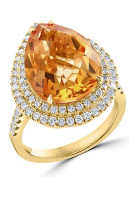 Effy 3/4 Ct. T.w. Diamond And Citrine Pear Ring In 14K Yellow Gold