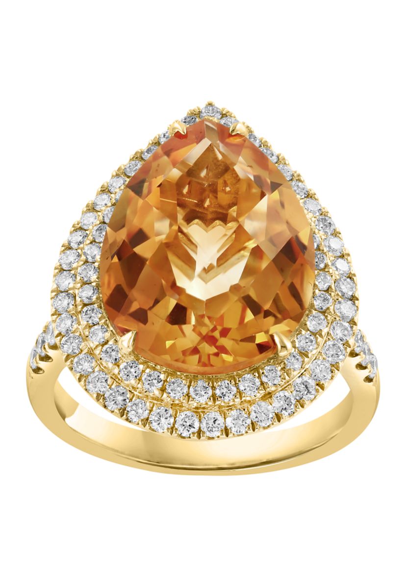 3/4 ct. t.w. Diamond and Citrine Pear Ring in 14K Yellow Gold