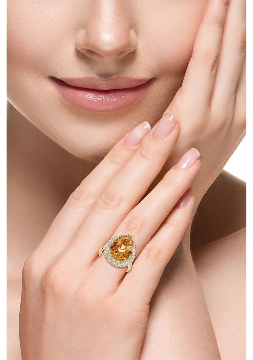 3/4 ct. t.w. Diamond and Citrine Pear Ring in 14K Yellow Gold