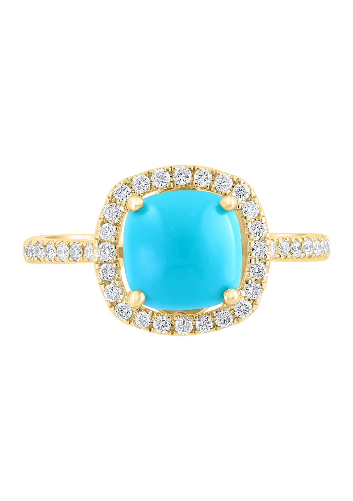 1/4 ct. t.w. Diamond and Turquoise Square Ring in 14K Yellow Gold