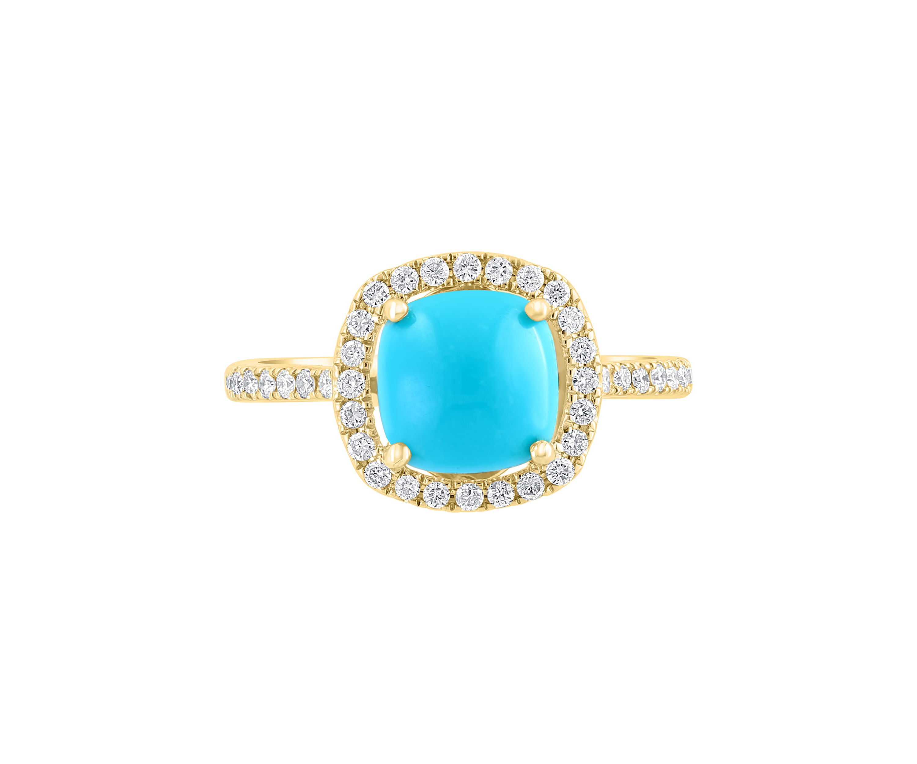 Effy® 1/4 ct. t.w. Diamond and Turquoise Square Ring in 14K Yellow Gold ...