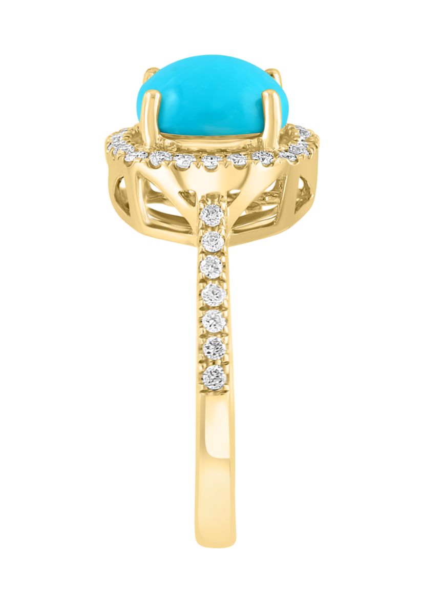 1/4 ct. t.w. Diamond and Turquoise Square Ring in 14K Yellow Gold