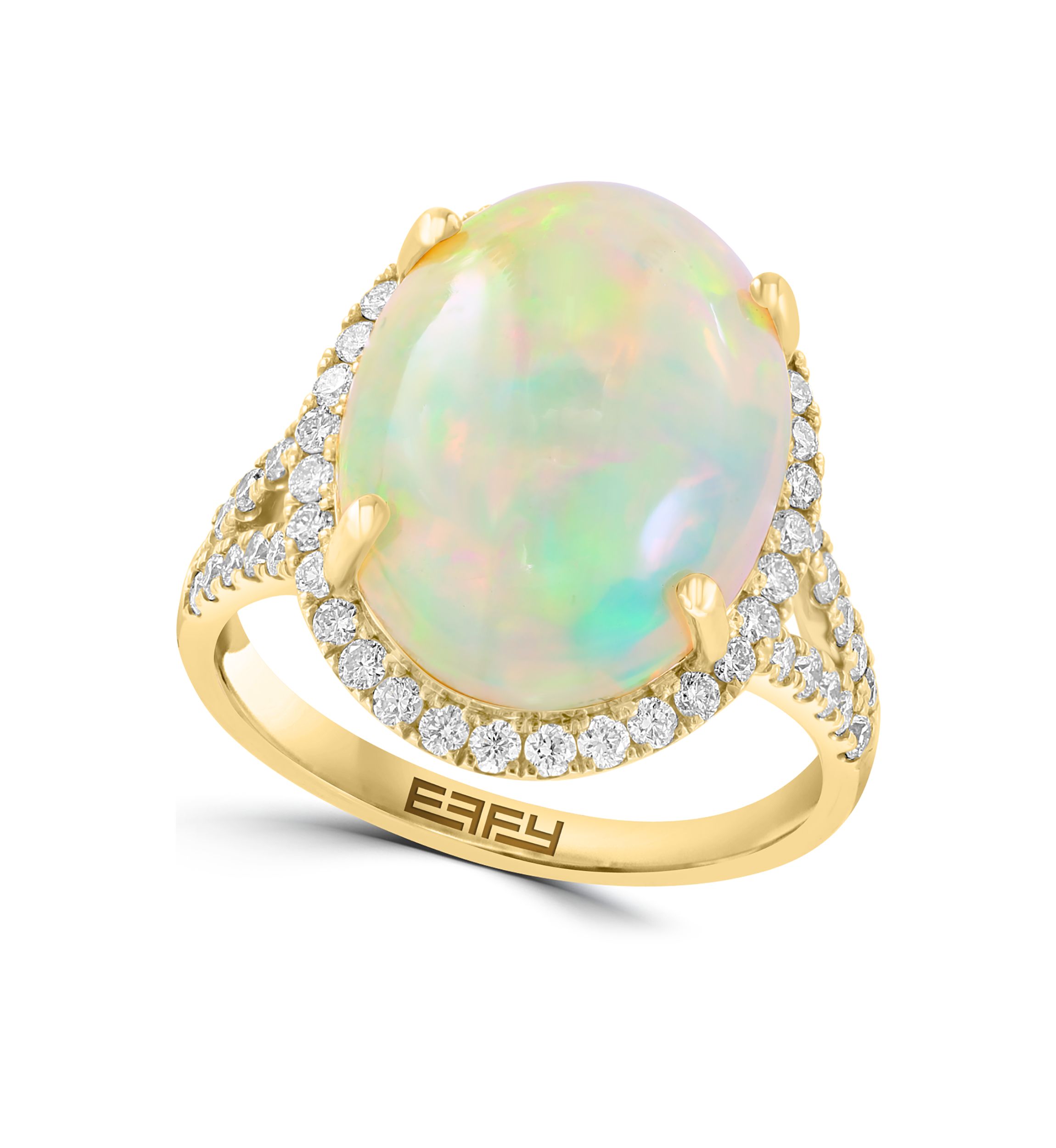 5/8 ct. t.w. Diamond and 5.35 ct. t.w. Ethiopian Opal Ring In 14K Yellow Gold