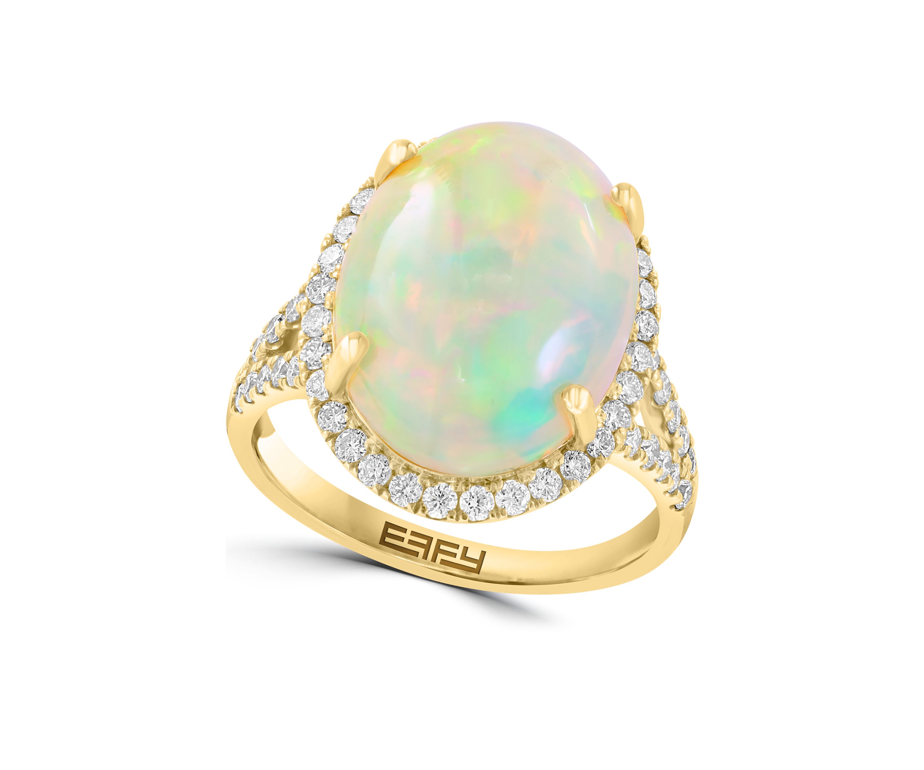 5/8 ct. t.w. Diamond and 5.35 ct. t.w. Ethiopian Opal Ring In 14K Yellow Gold