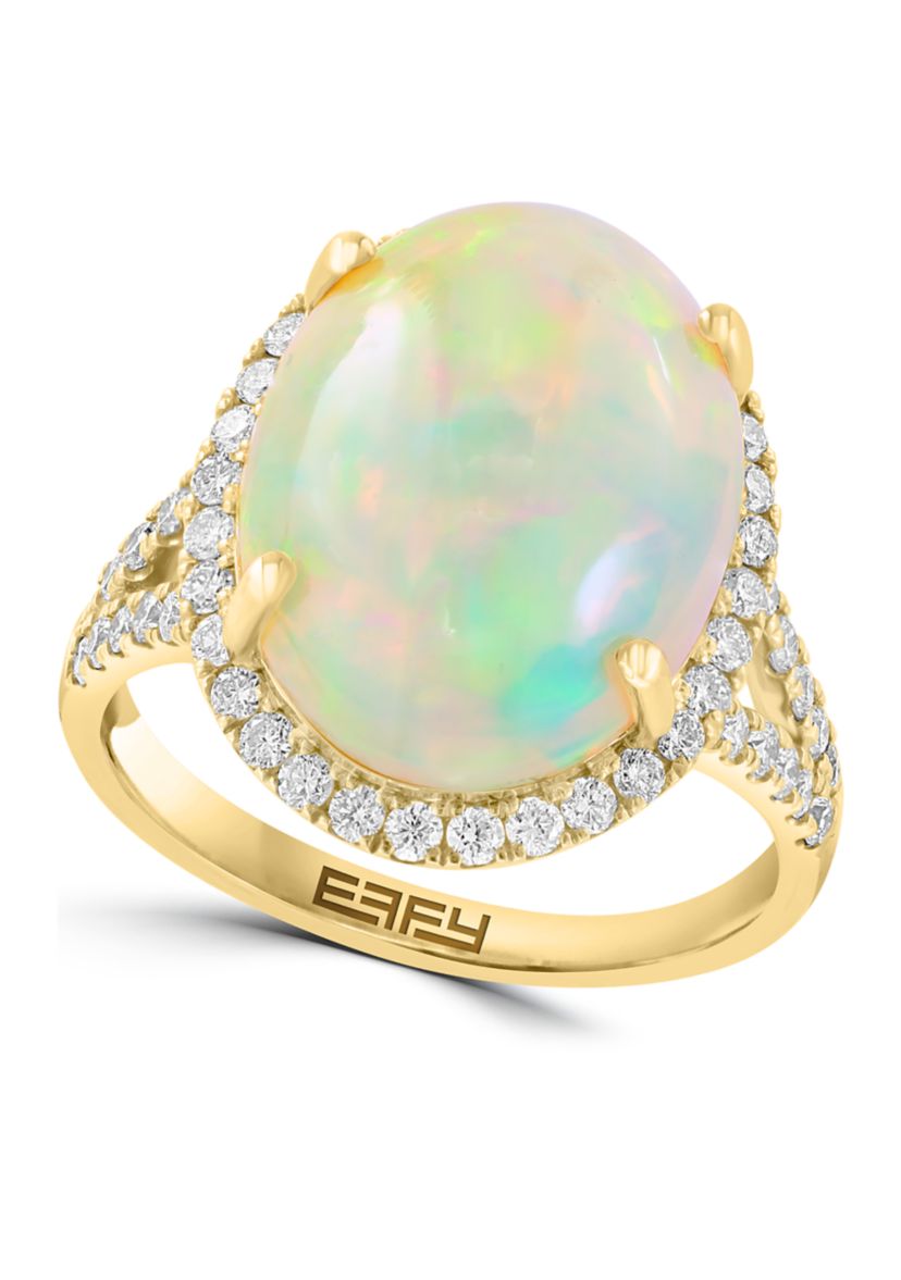 5/8 ct. t.w. Diamond and 5.35 ct. t.w. Ethiopian Opal Ring In 14K Yellow Gold