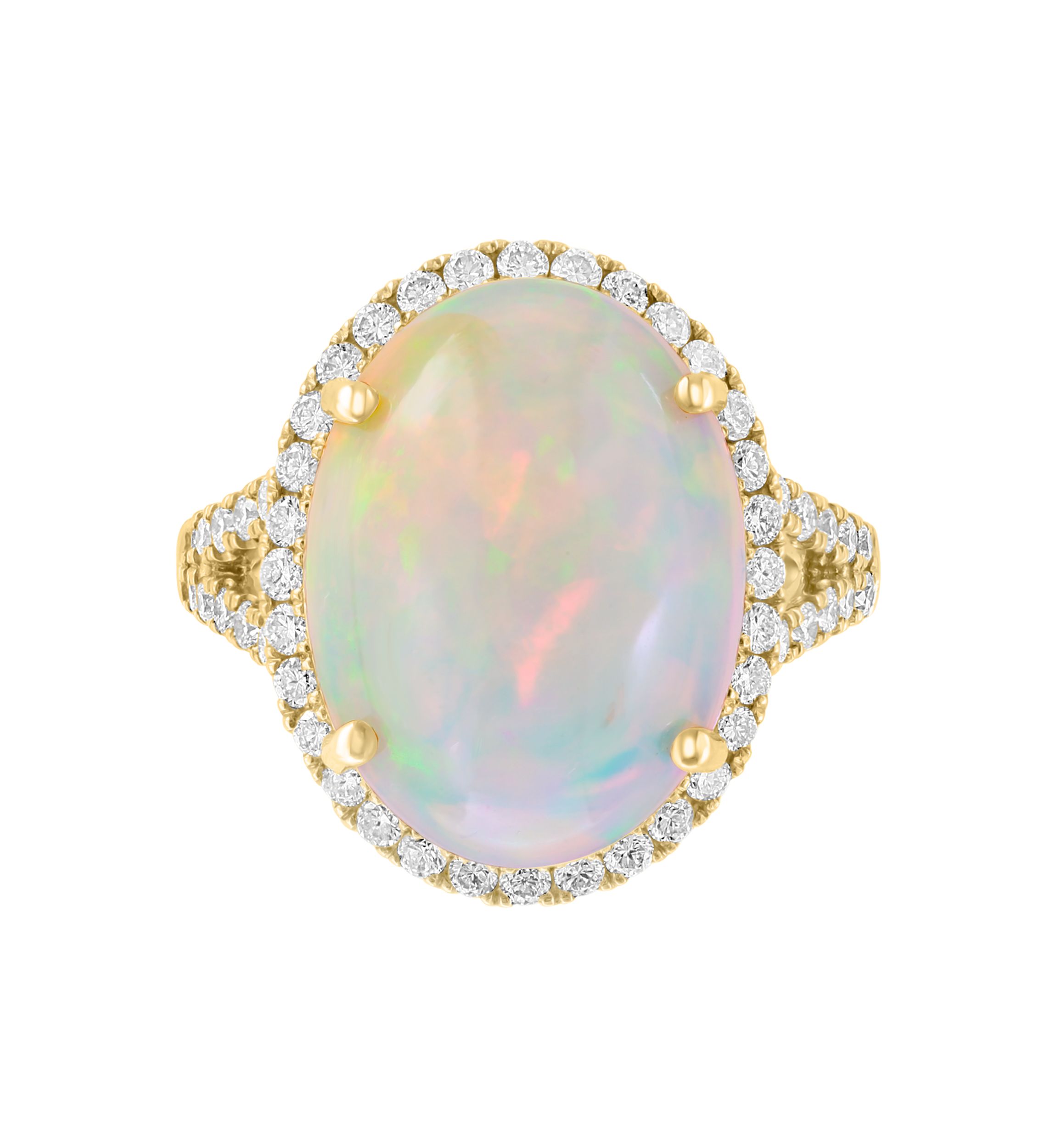 5/8 ct. t.w. Diamond and 5.35 ct. t.w. Ethiopian Opal Ring In 14K Yellow Gold