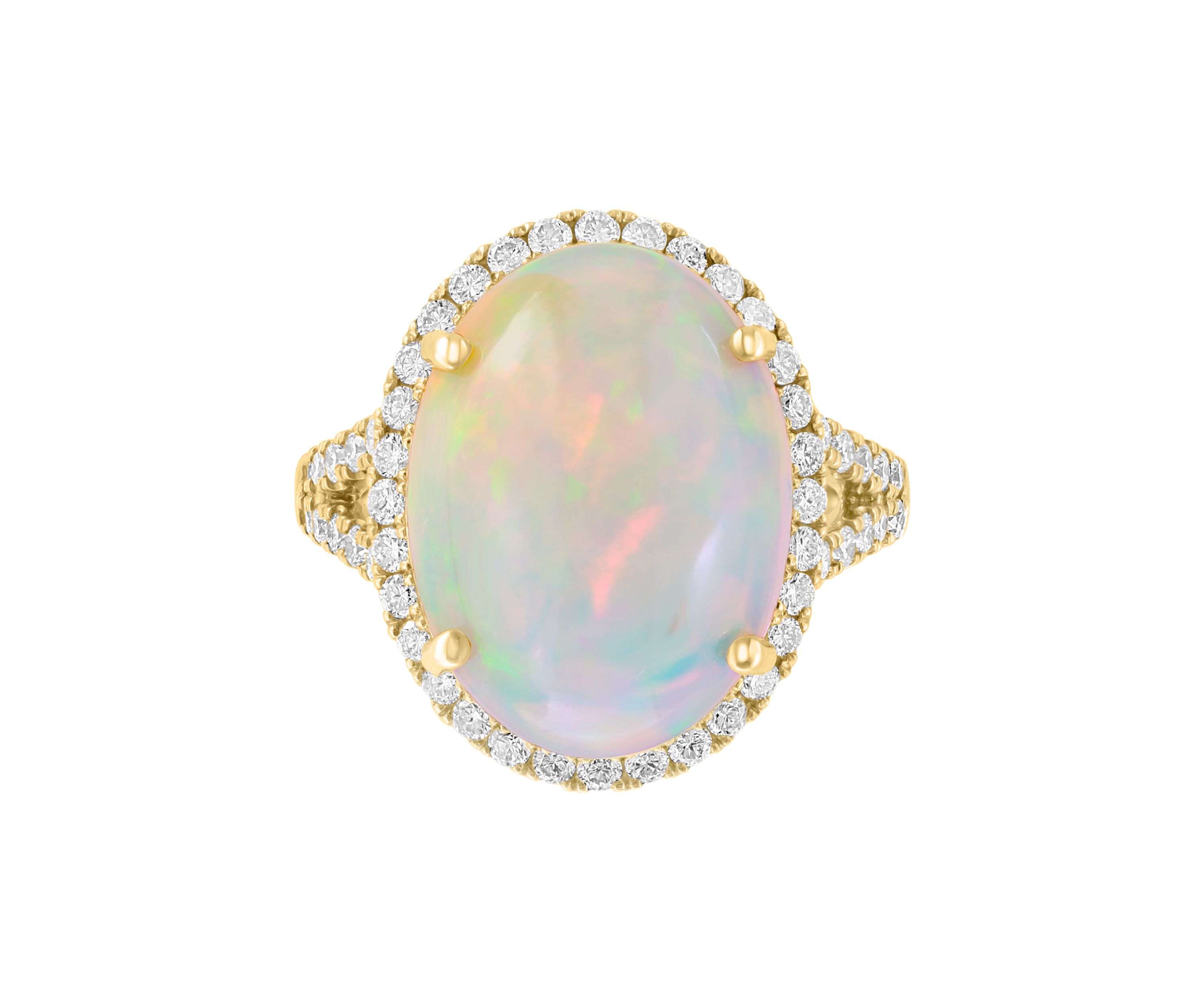 5/8 ct. t.w. Diamond and 5.35 ct. t.w. Ethiopian Opal Ring In 14K Yellow Gold