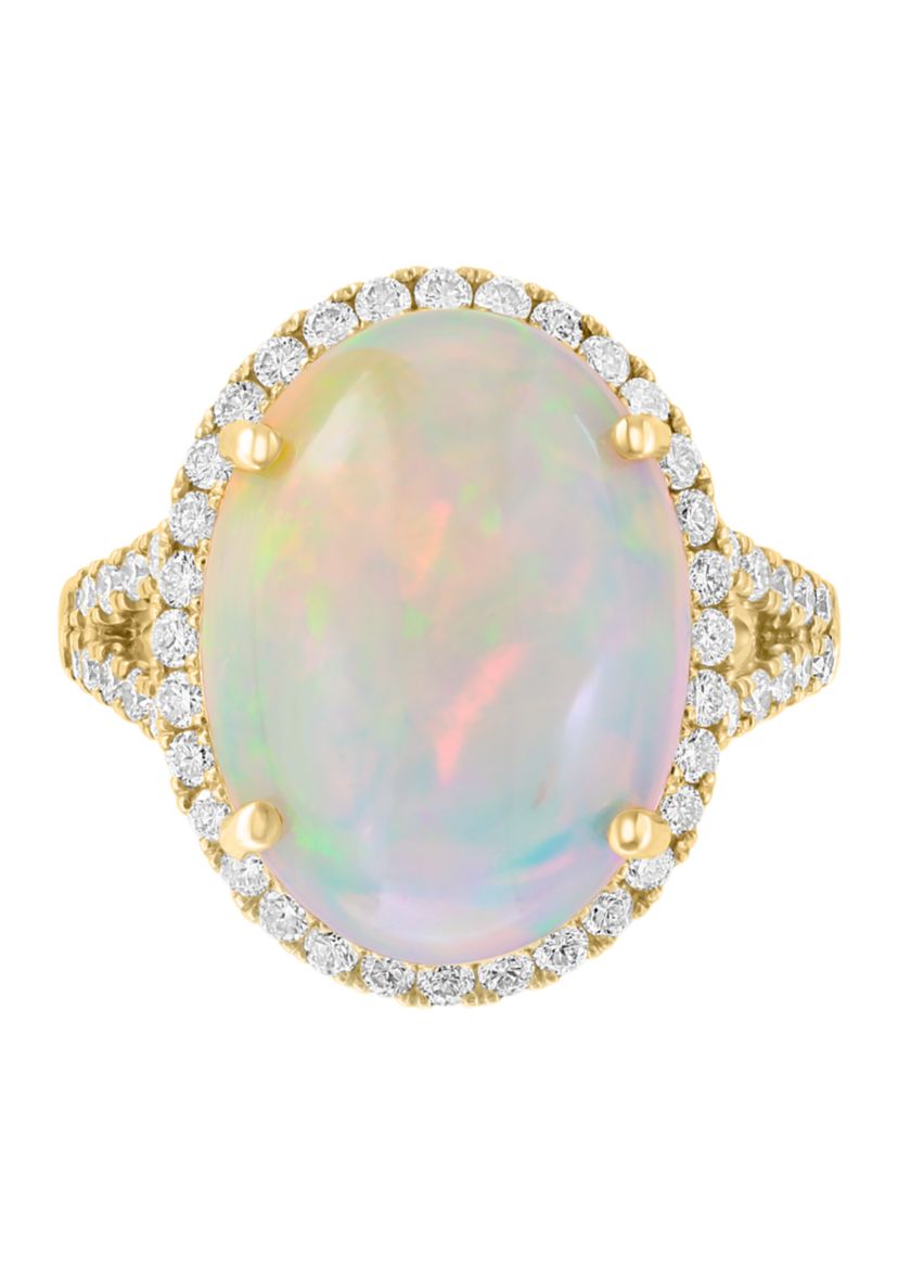 5/8 ct. t.w. Diamond and 5.35 ct. t.w. Ethiopian Opal Ring In 14K Yellow Gold