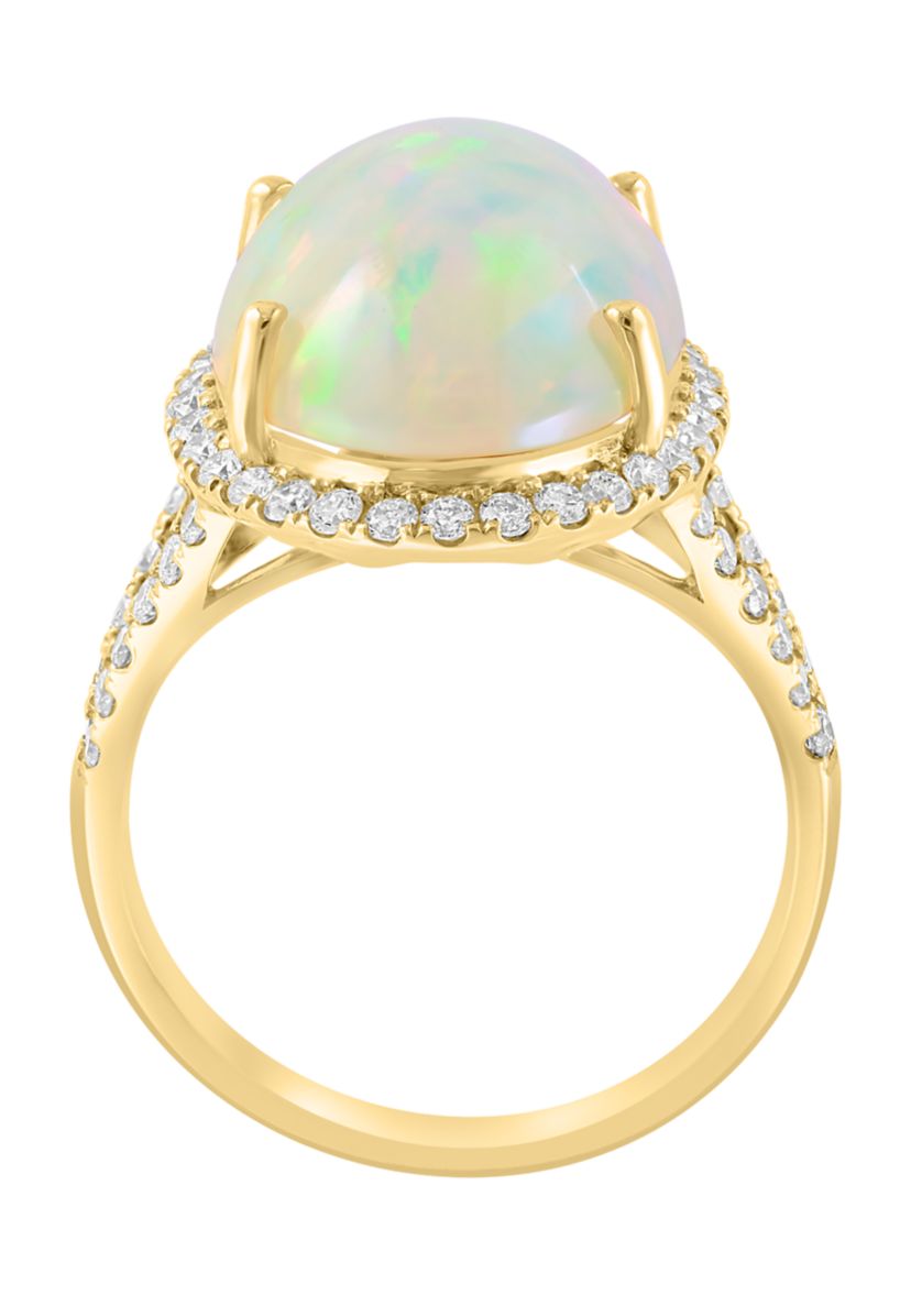 5/8 ct. t.w. Diamond and 5.35 ct. t.w. Ethiopian Opal Ring In 14K Yellow Gold