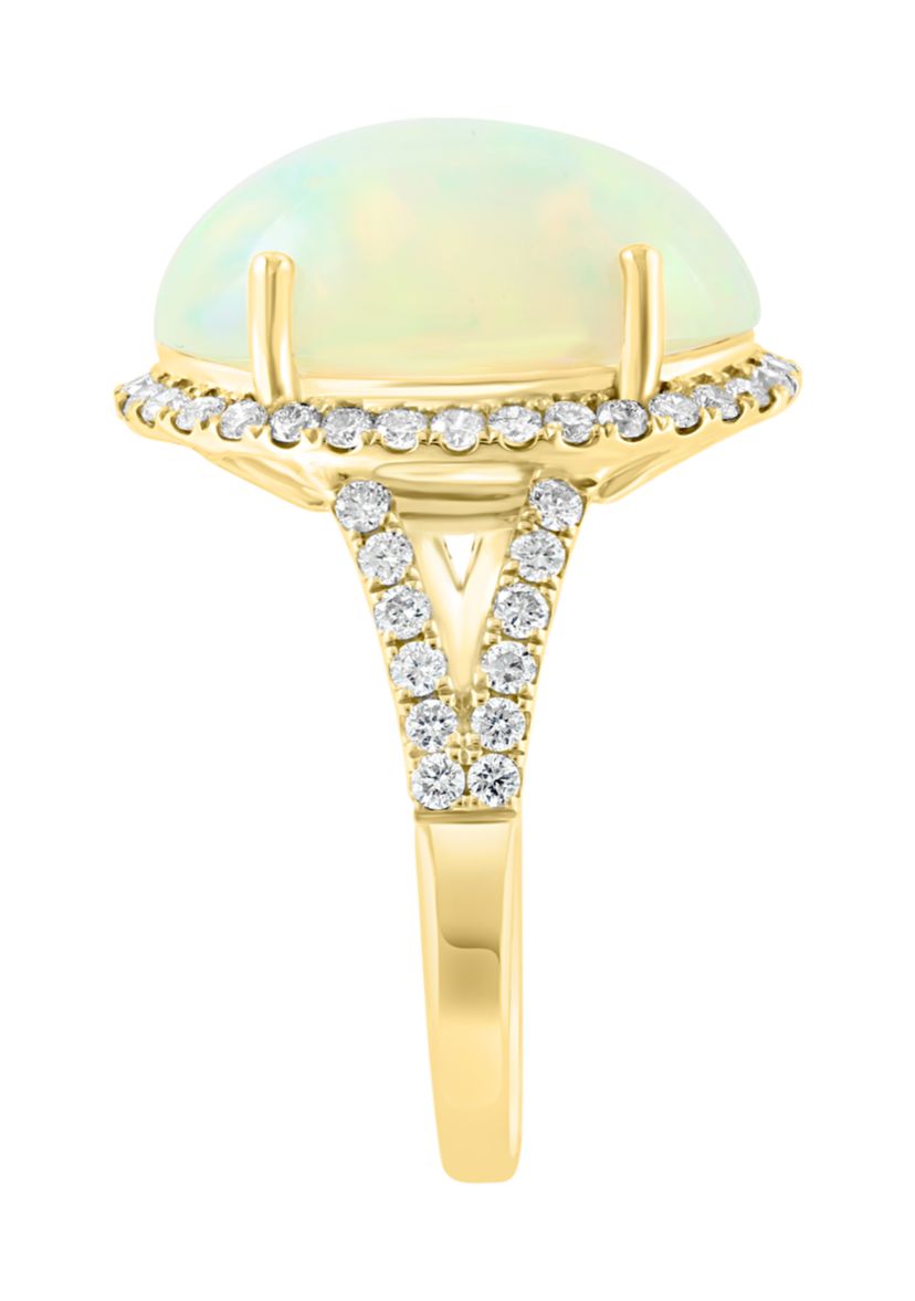 5/8 ct. t.w. Diamond and 5.35 ct. t.w. Ethiopian Opal Ring In 14K Yellow Gold
