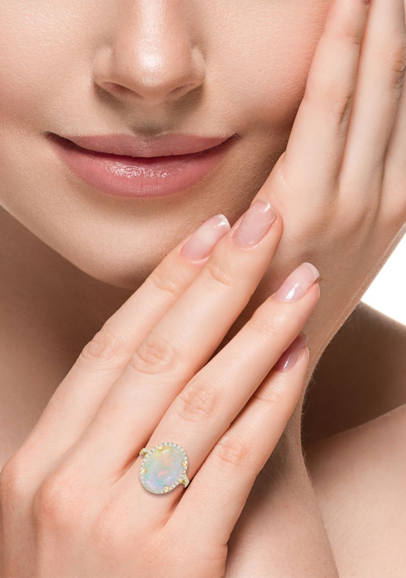 5/8 ct. t.w. Diamond and 5.35 ct. t.w. Ethiopian Opal Ring In 14K Yellow Gold