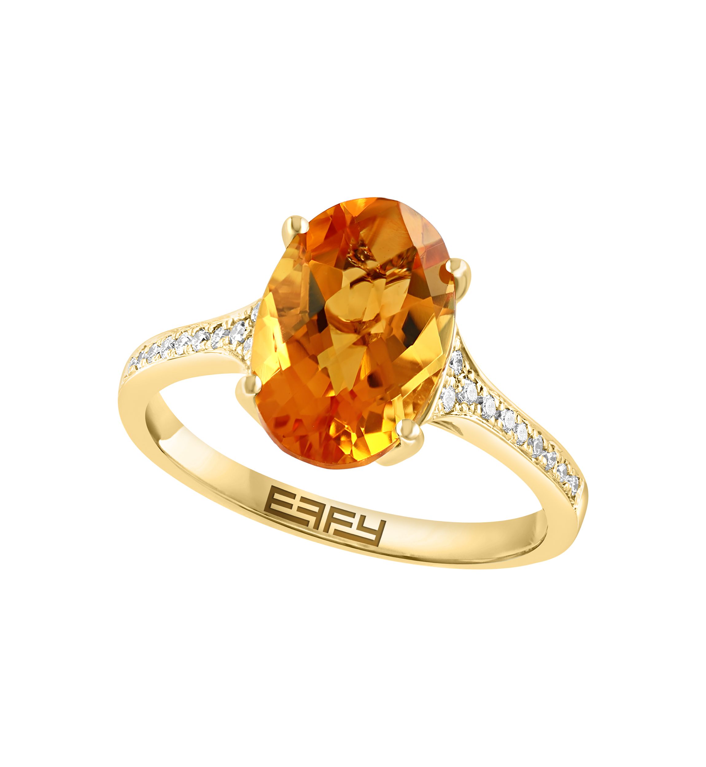 Effy® 1/8 ct. t.w. Diamond, 3.15 ct. t.w. Citrine Ring in 14K Yellow ...
