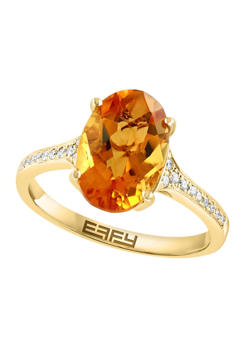 1/8 ct. t.w. Diamond, 3.15 ct. t.w. Citrine Ring in 14K Yellow Gold